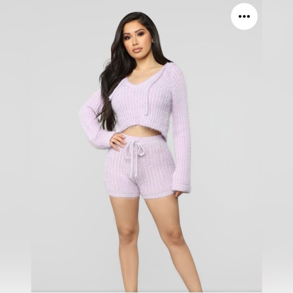 Lavender Knit Lounge Two Piece Shorts Set